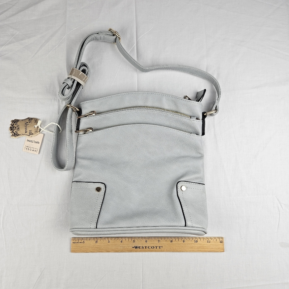 Alyssa light blue gray triple zip pockets crossbody bag - Picture 10 of 16